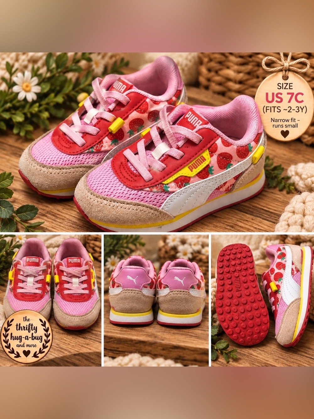 Puma Strawberry Toddler Sneakers Pink Red – US 7C – Girls Shoes